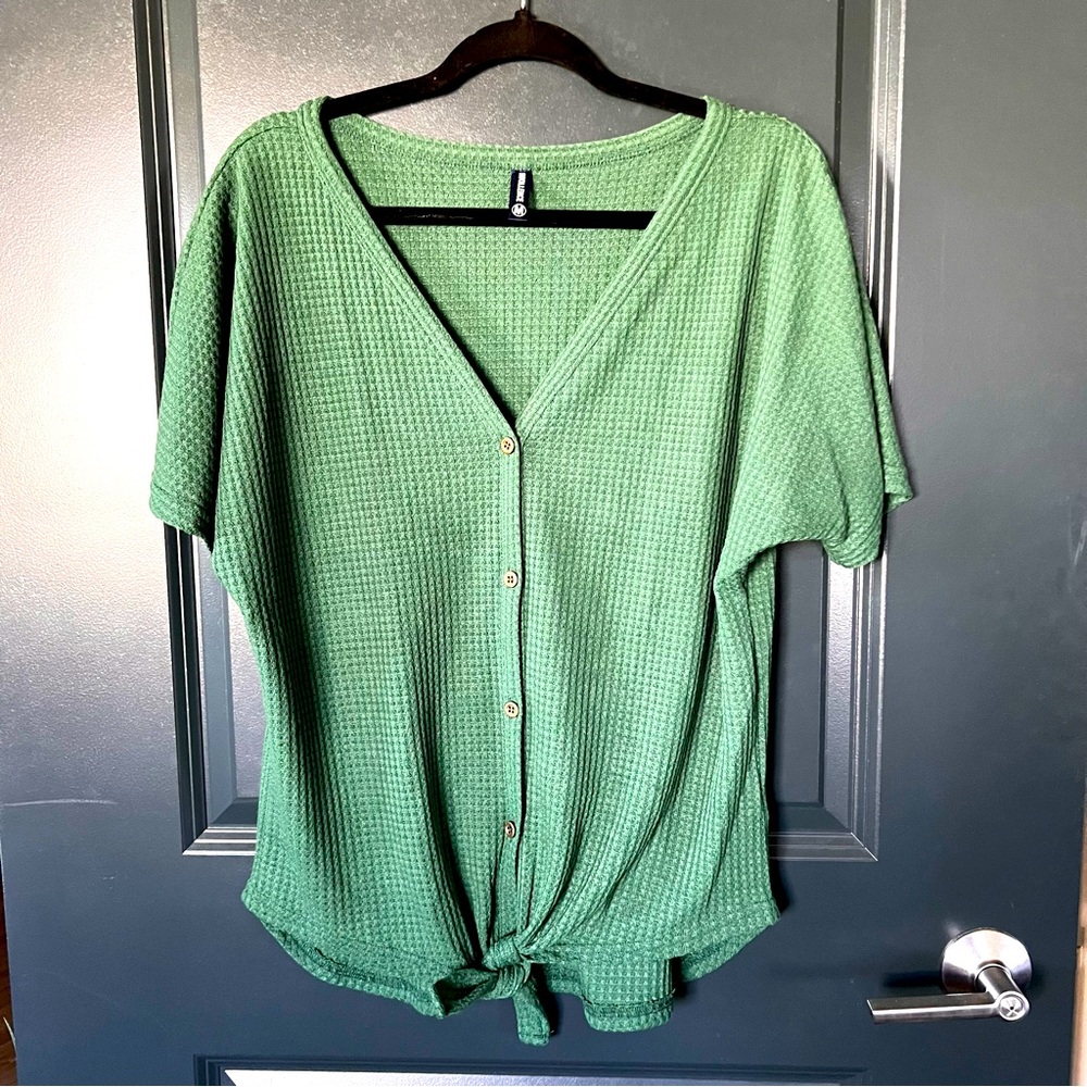 Iwollence Waffle Knit Tie Top